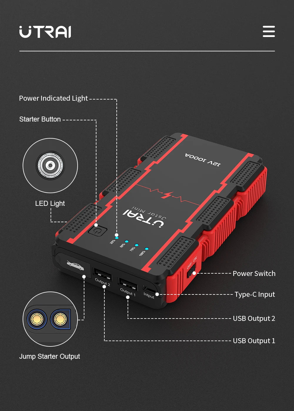 UTRAI JS-Mini 1000A Käivitusabi